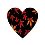 Colorful Autumn Leaves On Black Background Heart Magnet Front