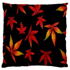 Colorful Autumn Leaves On Black Background Large Cushion Case (one Side) by Amaryn4rt