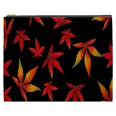 Colorful Autumn Leaves On Black Background Cosmetic Bag (xxxl)  by Amaryn4rt