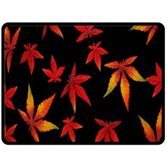 Colorful Autumn Leaves On Black Background Double Sided Fleece Blanket (large)  by Amaryn4rt