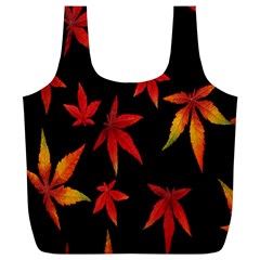Colorful Autumn Leaves On Black Background Full Print Recycle Bags (l)  by Amaryn4rt