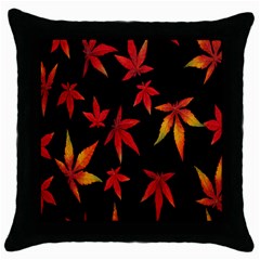 Colorful Autumn Leaves On Black Background Throw Pillow Case (black) by Amaryn4rt