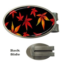 Colorful Autumn Leaves On Black Background Money Clips (oval)  by Amaryn4rt