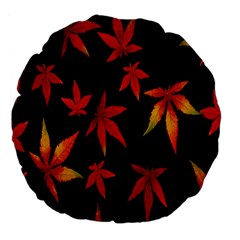 Colorful Autumn Leaves On Black Background Large 18  Premium Flano Round Cushions by Amaryn4rt