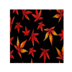 Colorful Autumn Leaves On Black Background Small Satin Scarf (square) by Amaryn4rt