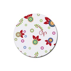 Colorful Floral Wallpaper Background Pattern Rubber Round Coaster (4 Pack) 