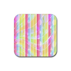 Colorful Abstract Stripes Circles And Waves Wallpaper Background Rubber Coaster (square)  by Amaryn4rt