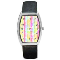 Colorful Abstract Stripes Circles And Waves Wallpaper Background Barrel Style Metal Watch by Amaryn4rt