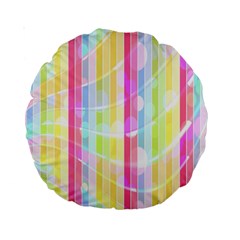 Colorful Abstract Stripes Circles And Waves Wallpaper Background Standard 15  Premium Round Cushions by Amaryn4rt