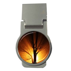 Rays Of Light Tree In Fog At Night Money Clips (Round) 