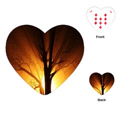 Rays Of Light Tree In Fog At Night Playing Cards (heart)  by Amaryn4rt