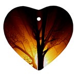 Rays Of Light Tree In Fog At Night Heart Ornament (Two Sides) Back