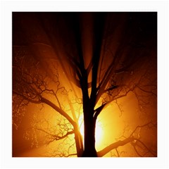 Rays Of Light Tree In Fog At Night Medium Glasses Cloth by Amaryn4rt