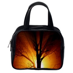 Rays Of Light Tree In Fog At Night Classic Handbags (One Side)