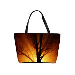 Rays Of Light Tree In Fog At Night Shoulder Handbags