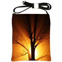 Rays Of Light Tree In Fog At Night Shoulder Sling Bags