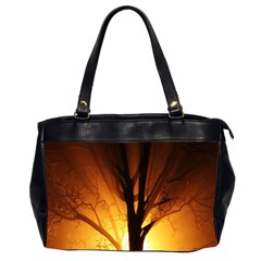 Rays Of Light Tree In Fog At Night Office Handbags (2 Sides) 