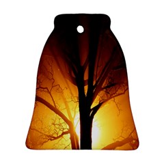 Rays Of Light Tree In Fog At Night Bell Ornament (two Sides) by Amaryn4rt