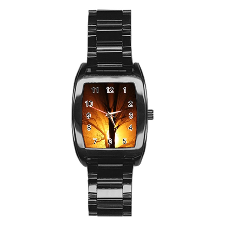 Rays Of Light Tree In Fog At Night Stainless Steel Barrel Watch