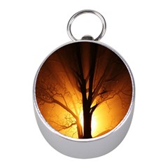 Rays Of Light Tree In Fog At Night Mini Silver Compasses