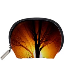 Rays Of Light Tree In Fog At Night Accessory Pouches (Small) 