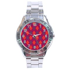 Plaid Pattern Stainless Steel Analogue Watch