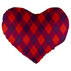 Plaid Pattern Large 19  Premium Flano Heart Shape Cushions by Valentinaart