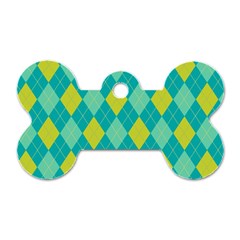 Plaid Pattern Dog Tag Bone (one Side)