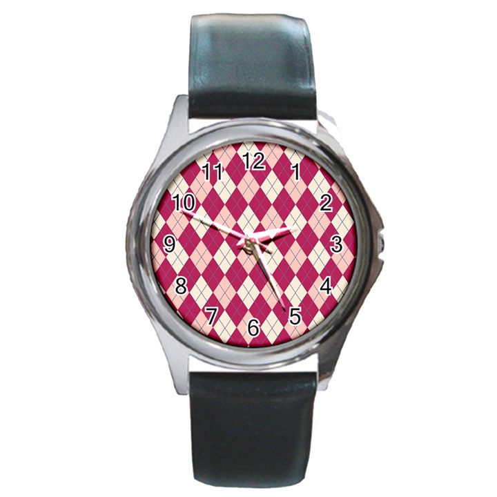 Plaid pattern Round Metal Watch