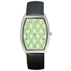 Plaid Pattern Barrel Style Metal Watch