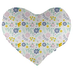 Vintage Spring Flower Pattern  Large 19  Premium Heart Shape Cushions by TastefulDesigns