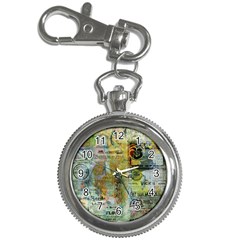 Old Newspaper And Gold Acryl Painting Collage Key Chain Watches