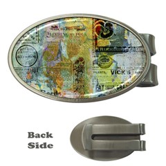 Old Newspaper And Gold Acryl Painting Collage Money Clips (oval)  by EDDArt