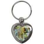 Old Newspaper And Gold Acryl Painting Collage Key Chains (Heart)  Front