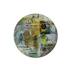 Old Newspaper And Gold Acryl Painting Collage Rubber Coaster (round)  by EDDArt