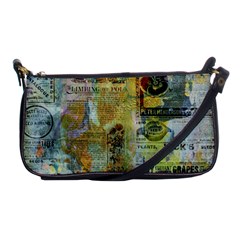 Old Newspaper And Gold Acryl Painting Collage Shoulder Clutch Bags by EDDArt