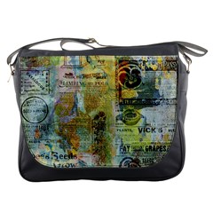 Old Newspaper And Gold Acryl Painting Collage Messenger Bags by EDDArt