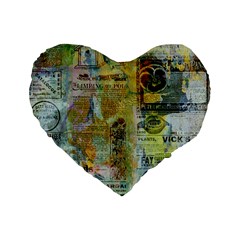 Old Newspaper And Gold Acryl Painting Collage Standard 16  Premium Heart Shape Cushions by EDDArt