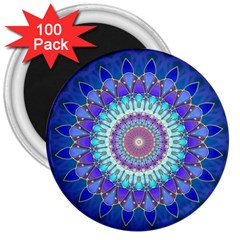 Power Flower Mandala   Blue Cyan Violet 3  Magnets (100 Pack) by EDDArt