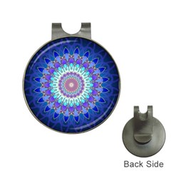 Power Flower Mandala   Blue Cyan Violet Hat Clips With Golf Markers by EDDArt