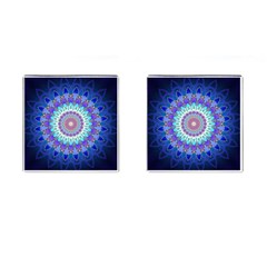 Power Flower Mandala   Blue Cyan Violet Cufflinks (square) by EDDArt