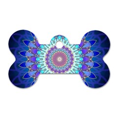 Power Flower Mandala   Blue Cyan Violet Dog Tag Bone (two Sides) by EDDArt