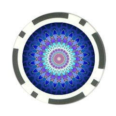 Power Flower Mandala   Blue Cyan Violet Poker Chip Card Guard by EDDArt