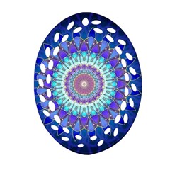 Power Flower Mandala   Blue Cyan Violet Ornament (oval Filigree) by EDDArt
