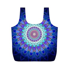 Power Flower Mandala   Blue Cyan Violet Full Print Recycle Bags (m)  by EDDArt