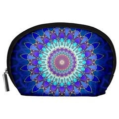 Power Flower Mandala   Blue Cyan Violet Accessory Pouches (large)  by EDDArt