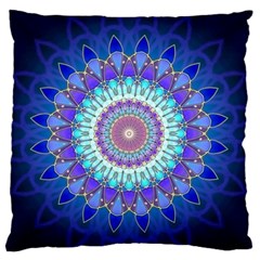 Power Flower Mandala   Blue Cyan Violet Large Flano Cushion Case (one Side) by EDDArt