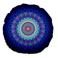 Power Flower Mandala   Blue Cyan Violet Large 18  Premium Flano Round Cushions by EDDArt