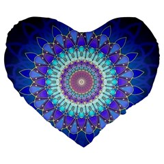 Power Flower Mandala   Blue Cyan Violet Large 19  Premium Flano Heart Shape Cushions by EDDArt