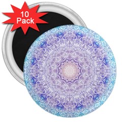 India Mehndi Style Mandala   Cyan Lilac 3  Magnets (10 Pack)  by EDDArt